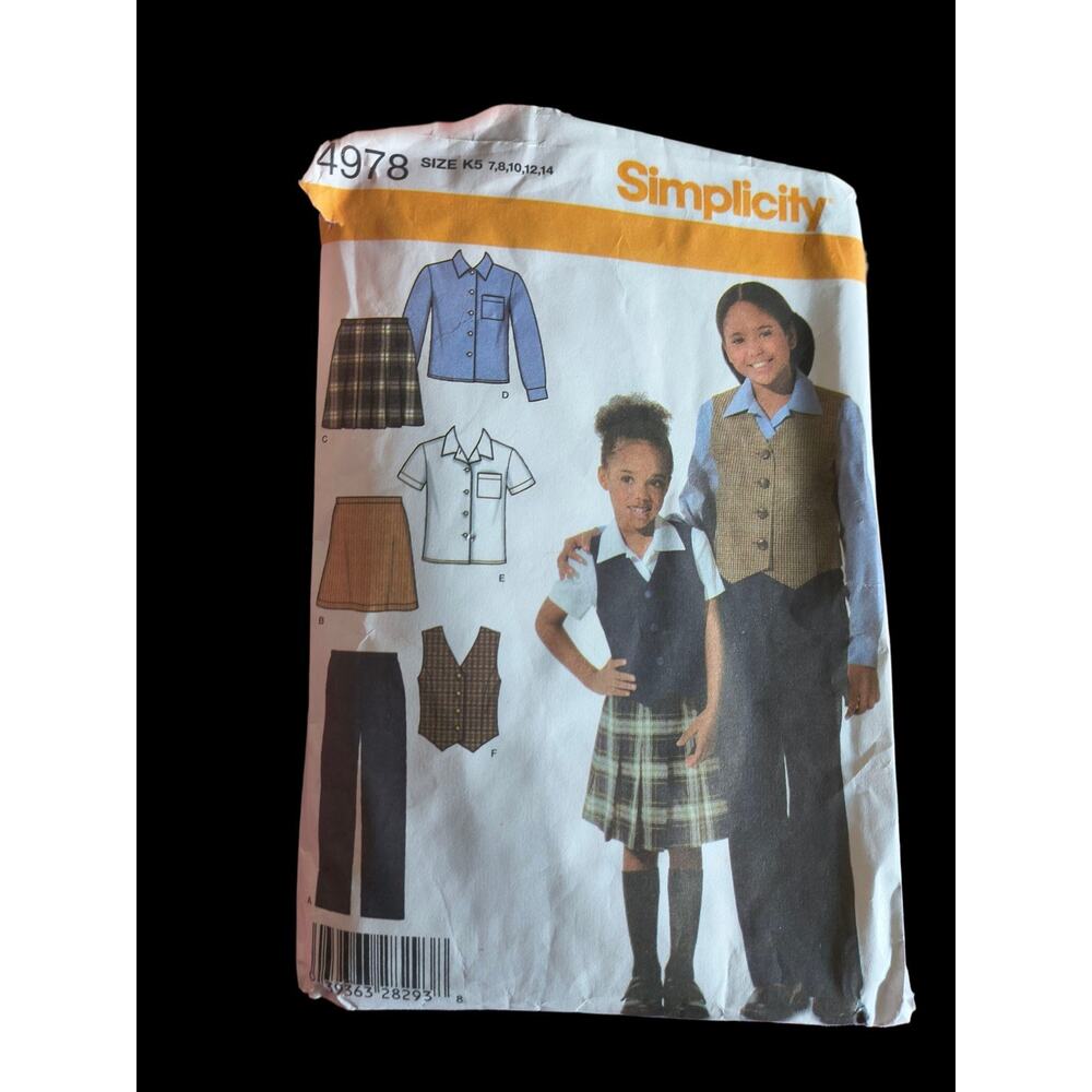 Simplicity 4978 Girls’ School Uniform Sewing Pattern Sizes 3-6 Uncut Blouse Skir